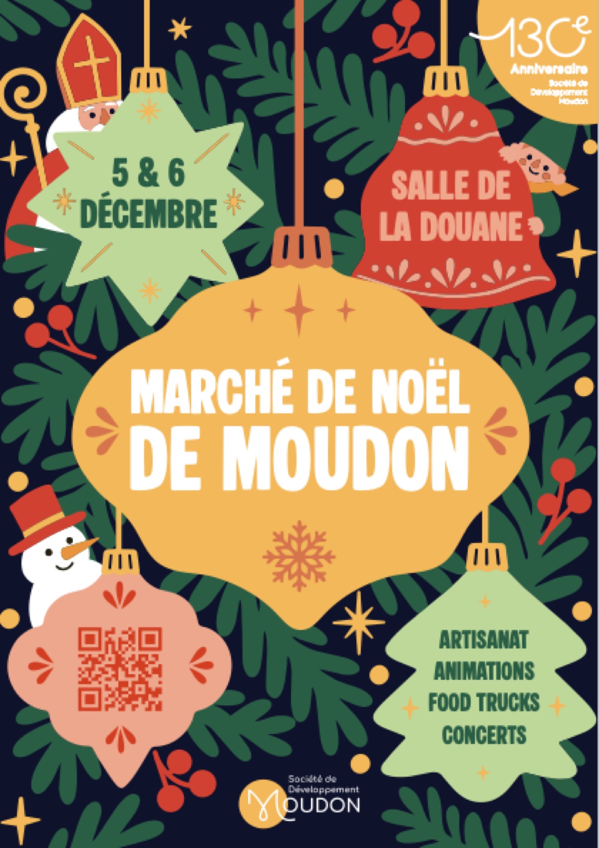 Flyer du Marché de Noël de Moudon, 5 et 6 décembre 2026, Salle de la Douane